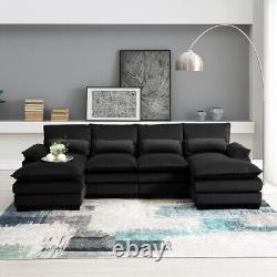 110'' Sectional Sofa Cloud Couch Upholstery Comfy Velvet U-Shaped Sofa withPillows