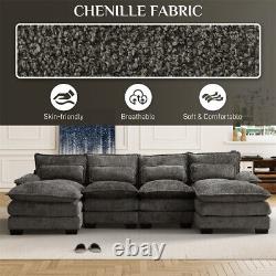 110 in Modern Upholstery Comfy Chenille U-Shape Sectional Sofa Cloud Couch