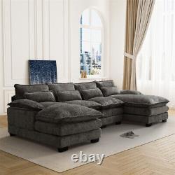 110 in Modern Upholstery Comfy Chenille U-Shape Sectional Sofa Cloud Couch