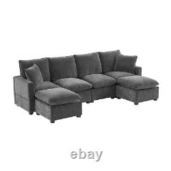 11057 Modern Modular 6 Seat Chenille Sectional Couch Set with 2 Pillows