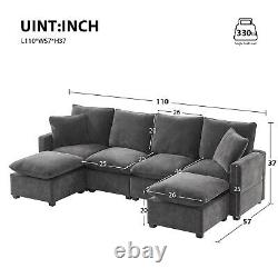 11057 Modern Modular 6 Seat Chenille Sectional Couch Set with 2 Pillows