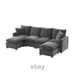 11057 Modern Modular 6 Seat Chenille Sectional Couch Set with 2 Pillows