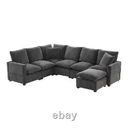 11084 Modern U Shape Modular Sofa, 7 Seat Chenille Sectional Couch Set with