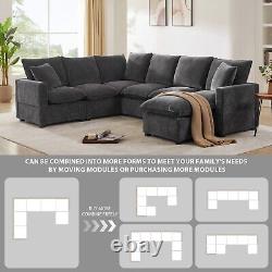 11084 Modern U Shape Modular Sofa, 7 Seat Chenille Sectional Couch Set with