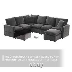 11084 Modern U Shape Modular Sofa, 7 Seat Chenille Sectional Couch Set with