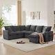 110modern L Shape Modular Sofa, 7 Seat Chenille Sectional Couch Set With2 Pillows