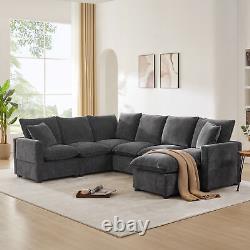 110Modern L Shape Modular Sofa, 7 Seat Chenille Sectional Couch Set with2 Pillows