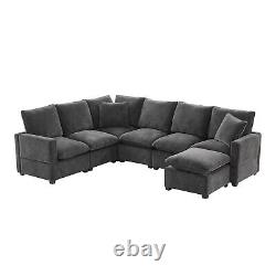 110Modern L Shape Modular Sofa, 7 Seat Chenille Sectional Couch Set with2 Pillows