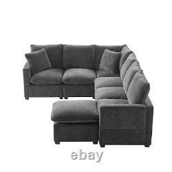 110Modern L Shape Modular Sofa, 7 Seat Chenille Sectional Couch Set with2 Pillows