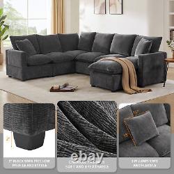 110Modern L Shape Modular Sofa, 7 Seat Chenille Sectional Couch Set with2 Pillows