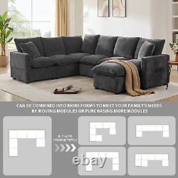 110Modern L Shape Modular Sofa, 7 Seat Chenille Sectional Couch Set with2 Pillows