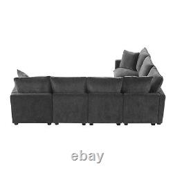 110Modern L Shape Modular Sofa, 7 Seat Chenille Sectional Couch Set with2 Pillows