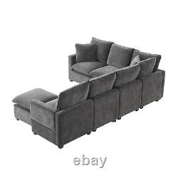 110Modern L Shape Modular Sofa, 7 Seat Chenille Sectional Couch Set with2 Pillows