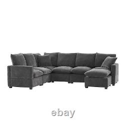 110Modern L Shape Modular Sofa, 7 Seat Chenille Sectional Couch Set with2 Pillows