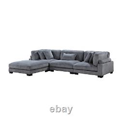 4 Pc Grey Modular Corduroy Sofa Sectional Ottoman Pillows Living Room Furniture