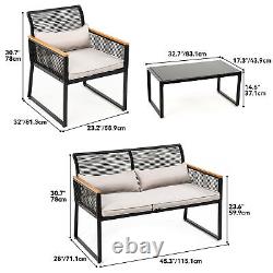 4-Piece Patio Furniture Wicker Outdoor Bistro Set Rattan Conversation Loveseat