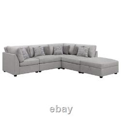 5 Pc Polyester Grey Gray Modular Sofa Sectional Ottoman Livingroom Furniture Set