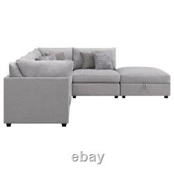 5 Pc Polyester Grey Gray Modular Sofa Sectional Ottoman Livingroom Furniture Set