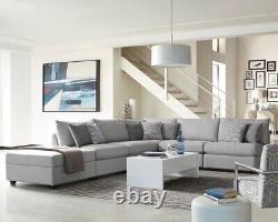 5 Pc Polyester Grey Gray Modular Sofa Sectional Ottoman Livingroom Furniture Set