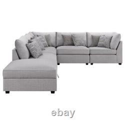 5 Pc Polyester Grey Gray Modular Sofa Sectional Ottoman Livingroom Furniture Set