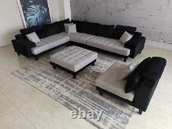 5-Piece Contemporary Dark Teal Blue Microfiber Fabric Sectional Sofa S150DTB