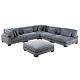 6 Pc Grey Modular Corduroy Sofa Sectional Ottoman Pillows Living Room Furniture