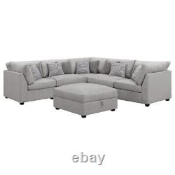 6 Pc Polyester Grey Gray Modular Sofa Sectional Ottoman Livingroom Furniture Set