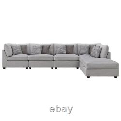 6 Pc Polyester Grey Gray Modular Sofa Sectional Ottoman Livingroom Furniture Set