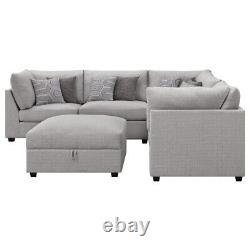 6 Pc Polyester Grey Gray Modular Sofa Sectional Ottoman Livingroom Furniture Set