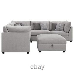 6 Pc Polyester Grey Gray Modular Sofa Sectional Ottoman Livingroom Furniture Set