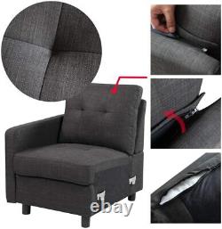 7-Piece Linen Modular Sectional Sofas Bundle Set for Living Room Charcoal Black