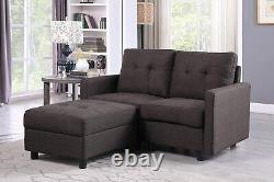 7-Piece Linen Modular Sectional Sofas Bundle Set for Living Room Charcoal Black