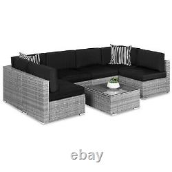7-Piece Modular Outdoor Wicker Sofa Set Black/Grey with Protective Cover
