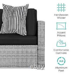 7-Piece Modular Wicker Sectional Conversation Set with 2 Pillows, Cover