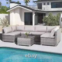 7 piece Patio Furniture Set Modular, Patio Set Wicker Outdoor Sectional Sofa Set