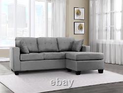 Compact Reversible Chaise Grey Fabric Sofa Sectional Living Room Furniture Set