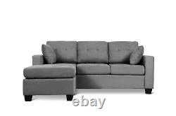 Compact Reversible Chaise Grey Fabric Sofa Sectional Living Room Furniture Set