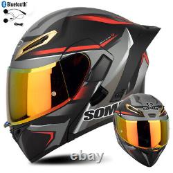 DOT BLUETOOTH Flip Up Modular Motorcycle Helmet Dual Lens Crash Full Face Helmet