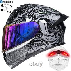 DOT Bluetooth Flip Up Modular Motorbike Helmet Cruiser ATV Helmet+Led Light