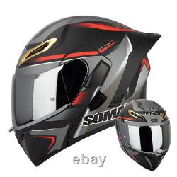 Flip Up Helmet Dual Lens Modular Helmets Motorcycle Red-Grey Color DOT approved