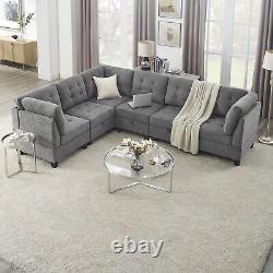 Grey Chenille L shape Modular DIY Sectional Sofa, includes 3 Chair and 3 Corner