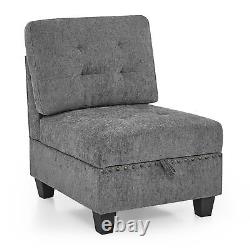 Grey Chenille L shape Modular DIY Sectional Sofa, includes 3 Chair and 3 Corner