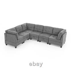 Grey Chenille L shape Modular DIY Sectional Sofa, includes 3 Chair and 3 Corner