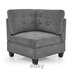 Grey Chenille L shape Modular DIY Sectional Sofa, includes 3 Chair and 3 Corner