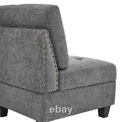 Grey Chenille L shape Modular DIY Sectional Sofa, includes 3 Chair and 3 Corner