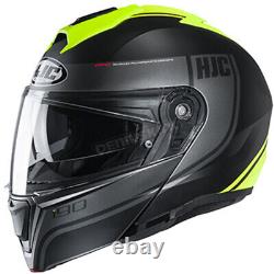 HJC Semi-Flat Hi-Viz/Black/Gray/Green i90 Davan MC-3HSF Helmet (Size 2XL)