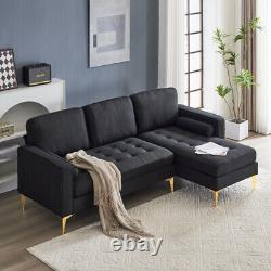 Indoor Modular Sofa With Three Seats Burlap Diamond Electroplated Gold Trident Leg