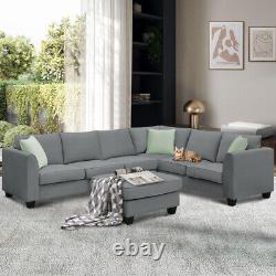 L Shape Sectional Sofa Couches Living Room Sets, 7 Seats Modular with 3 Pillows