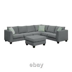 L Shape Sectional Sofa Couches Living Room Sets, 7 Seats Modular with 3 Pillows