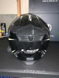 LS2 Horizon Modular Motorcycle Helmet Sun Shield Black And Neon Green with Headset